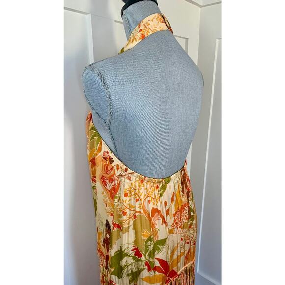 Farm Rio Leopard Forest Sand Mini Dress Multicolor Medium Halter Fringe Hem - Picture 4 of 9